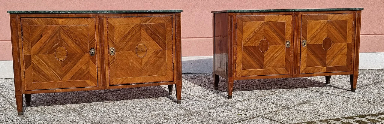 Pair of sideboards in walnut veneer & green marble tops, 18th century 4