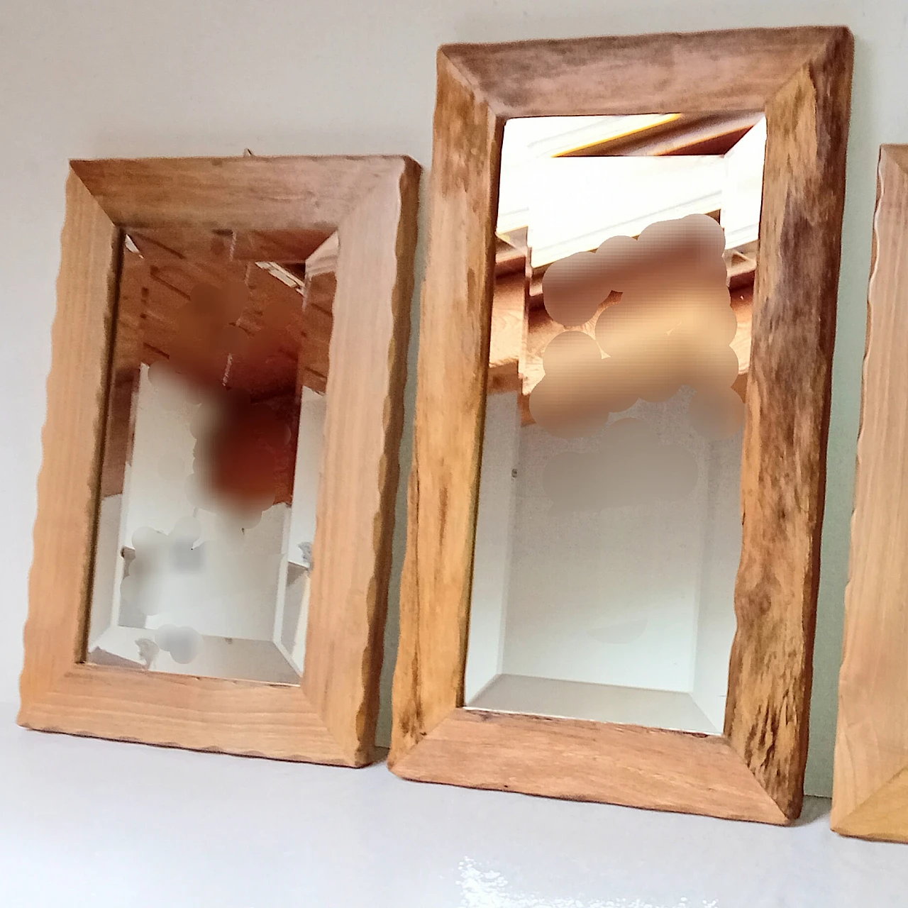 3 Mirrors with bevelled glass and carved wooden frame, 1980s 2