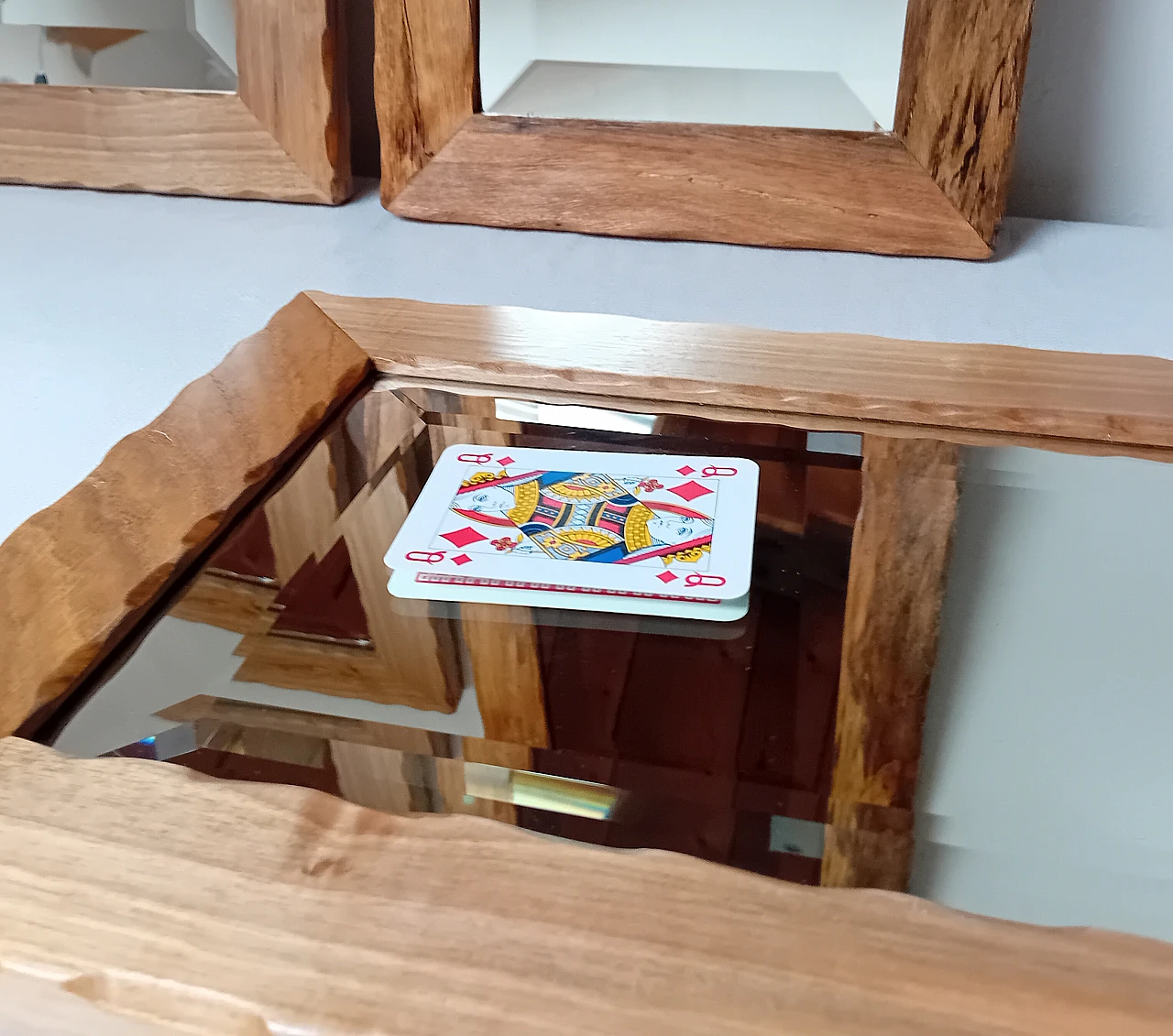 3 Mirrors with bevelled glass and carved wooden frame, 1980s 4