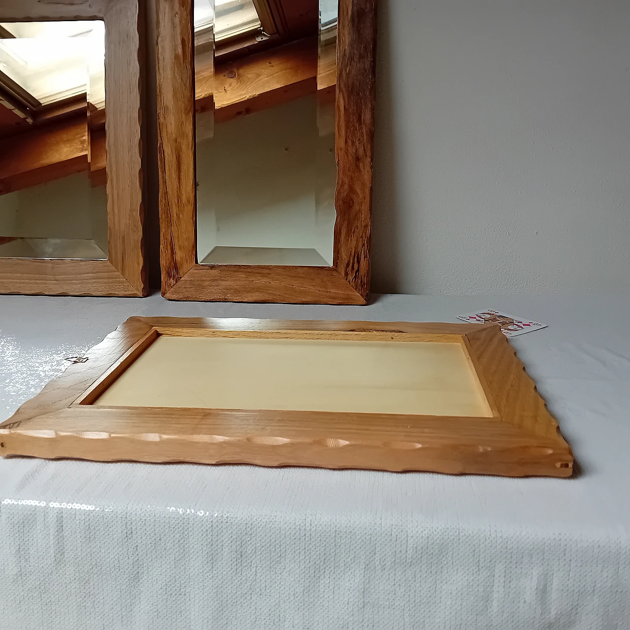 3 Mirrors with bevelled glass and carved wooden frame, 1980s 5