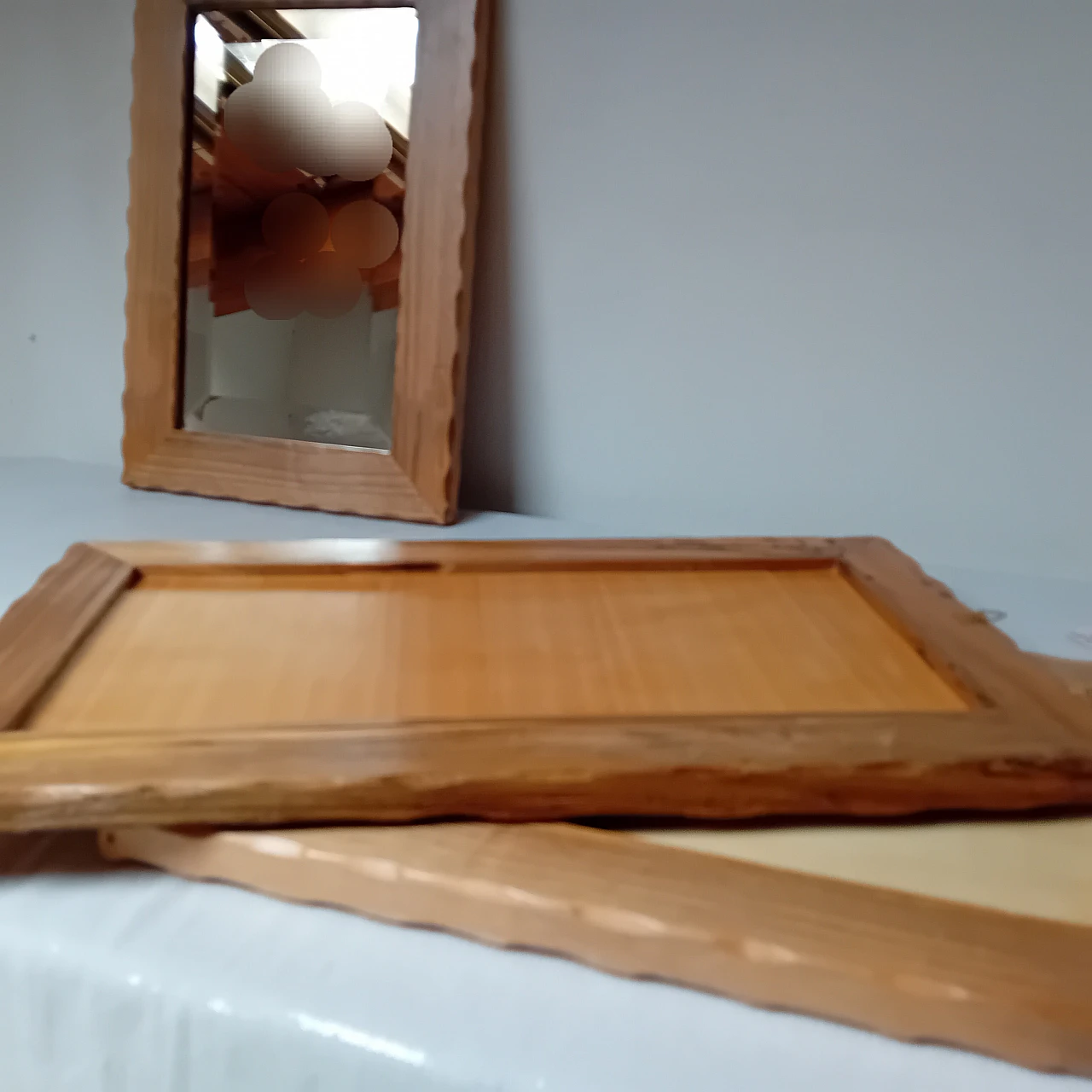 3 Mirrors with bevelled glass and carved wooden frame, 1980s 6