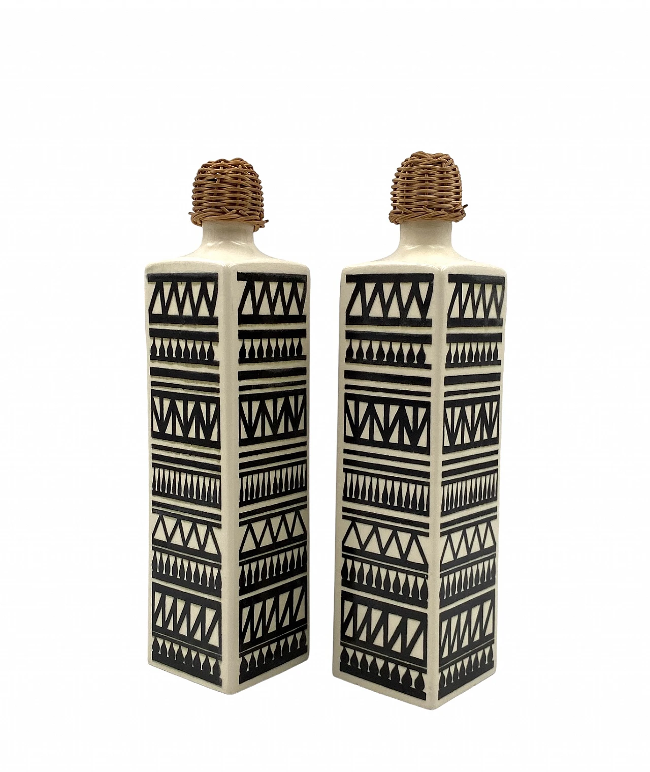 Pair of black & white ceramic bottles by Staffel Limburg, 1960s 1