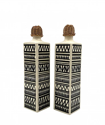 Pair of black & white ceramic bottles by Staffel Limburg, 1960s