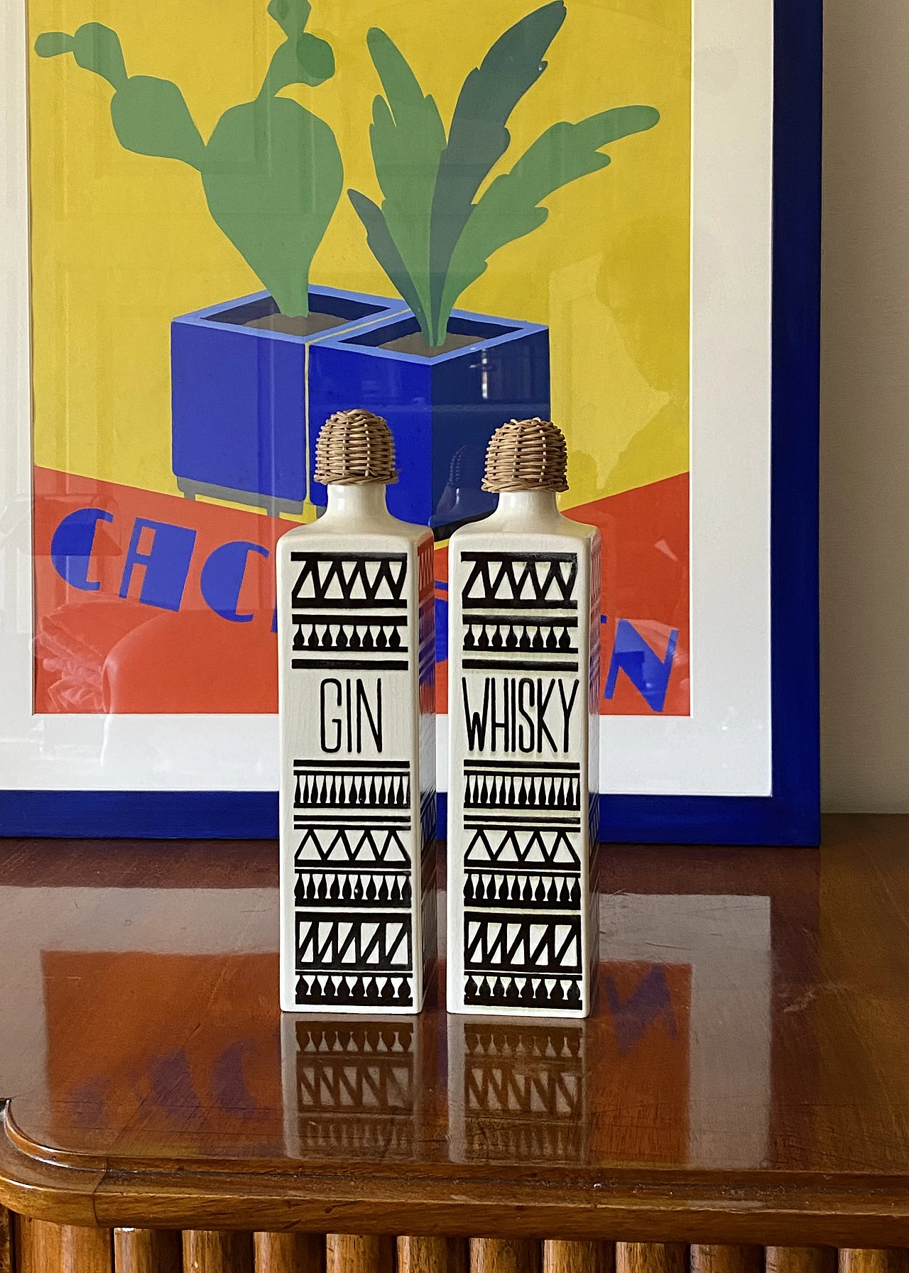 Pair of black & white ceramic bottles by Staffel Limburg, 1960s 4