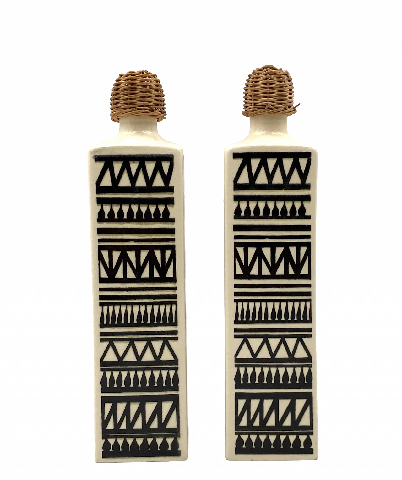 Pair of black & white ceramic bottles by Staffel Limburg, 1960s 11