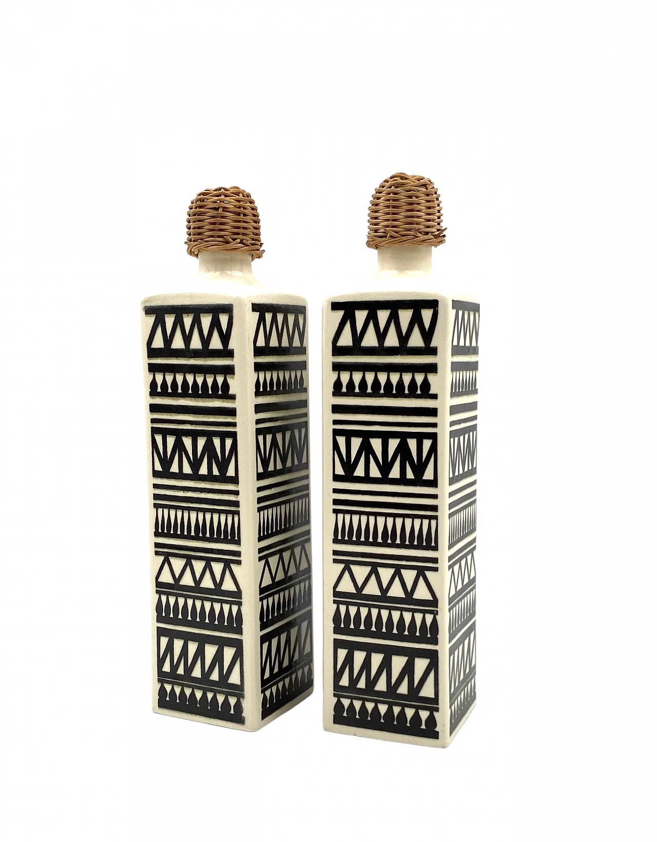 Pair of black & white ceramic bottles by Staffel Limburg, 1960s 12