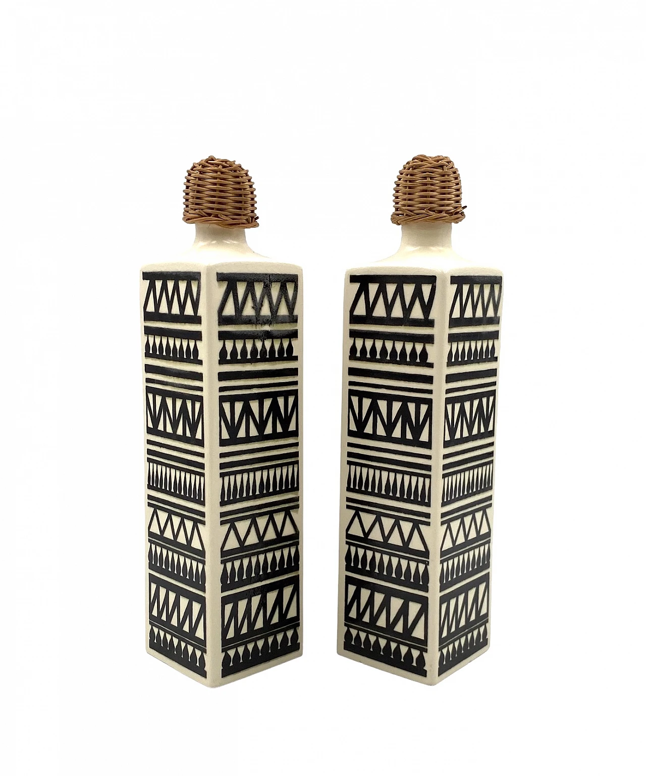 Pair of black & white ceramic bottles by Staffel Limburg, 1960s 14