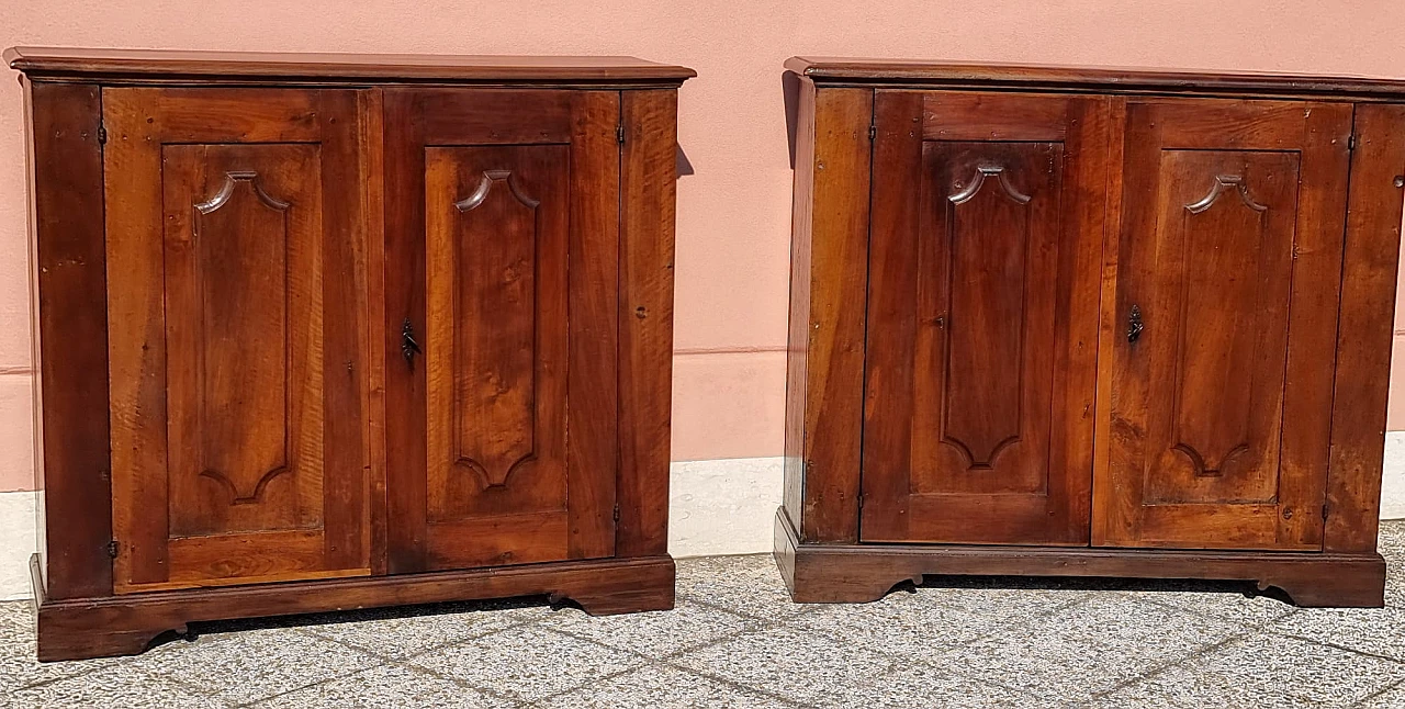 Pair of sideboards in walnut and fir wood with 2 doors, 17th century 1