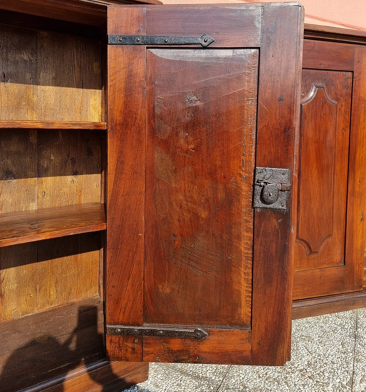 Pair of sideboards in walnut and fir wood with 2 doors, 17th century 5