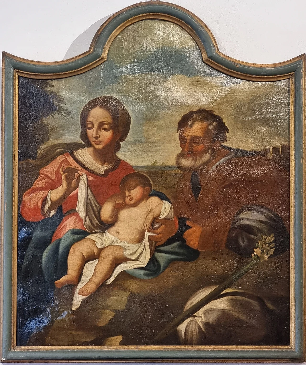 Painting of the Holy Family in gilded & lacquered frame, 17th century 2