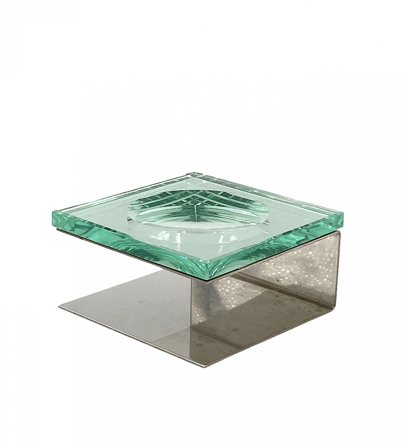 Molded crystal & metal ashtray by Fontana Arte, 1970s 1