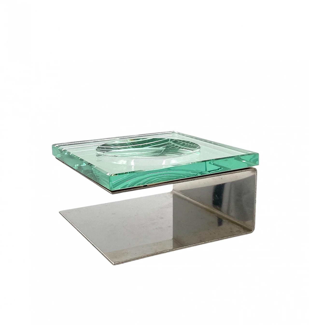 Molded crystal & metal ashtray by Fontana Arte, 1970s 6