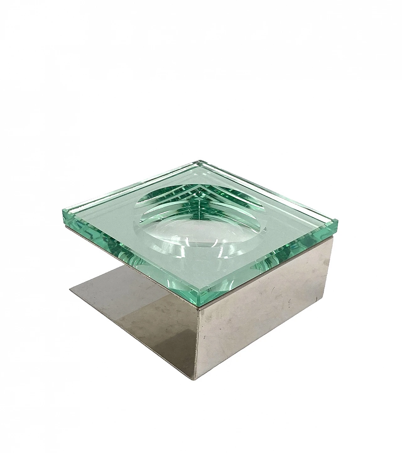 Molded crystal & metal ashtray by Fontana Arte, 1970s 14