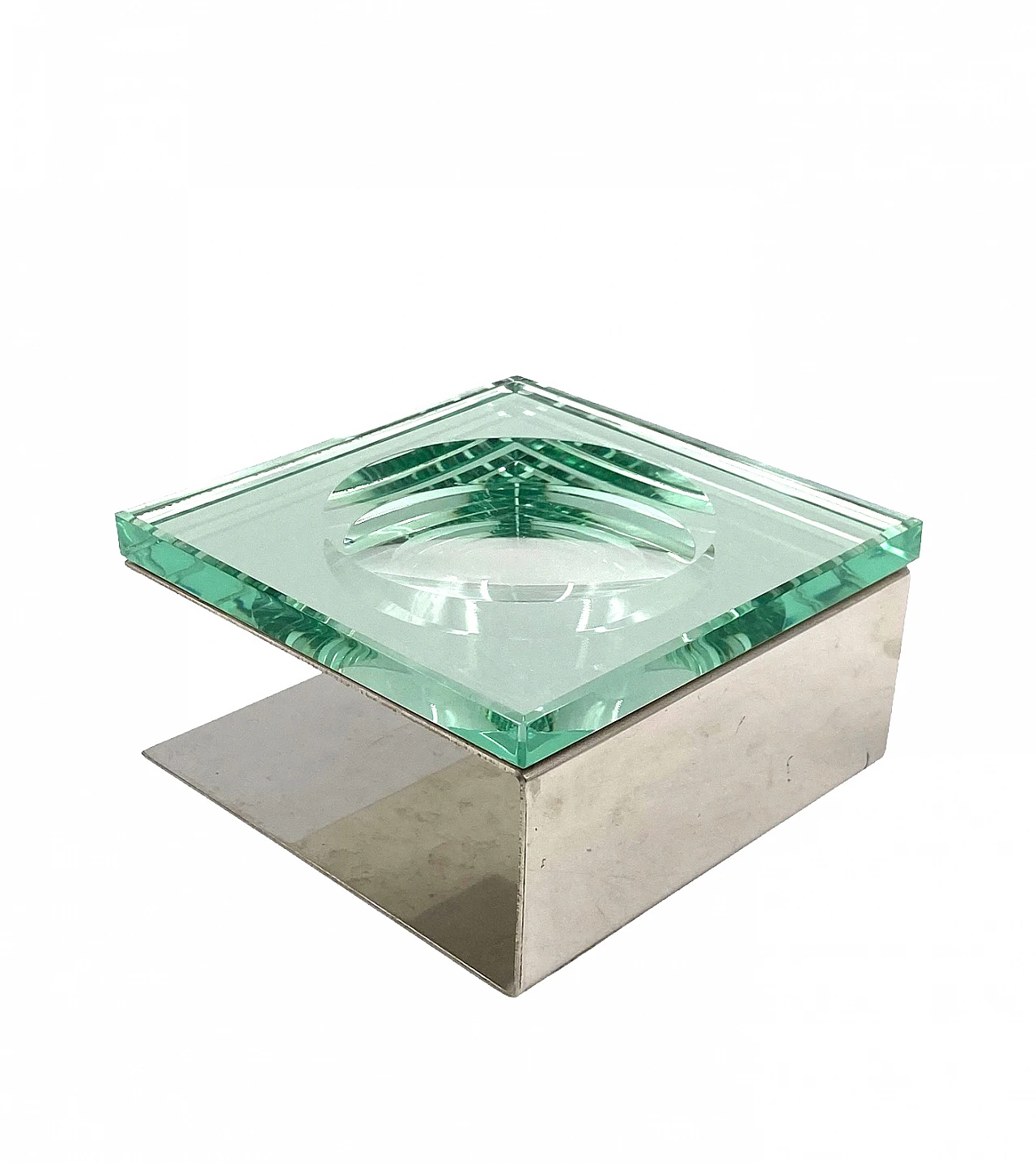 Molded crystal & metal ashtray by Fontana Arte, 1970s 16