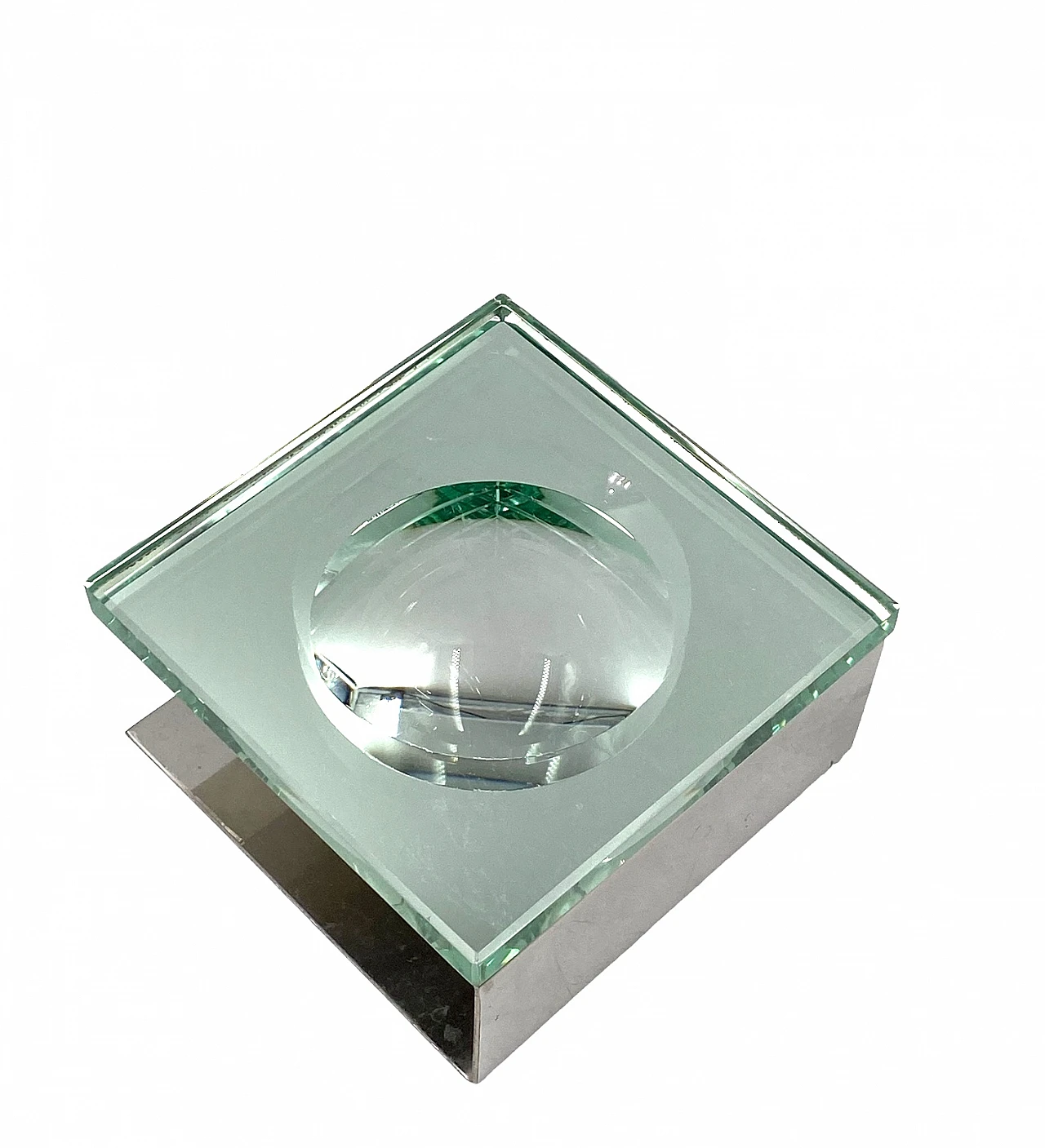 Molded crystal & metal ashtray by Fontana Arte, 1970s 17