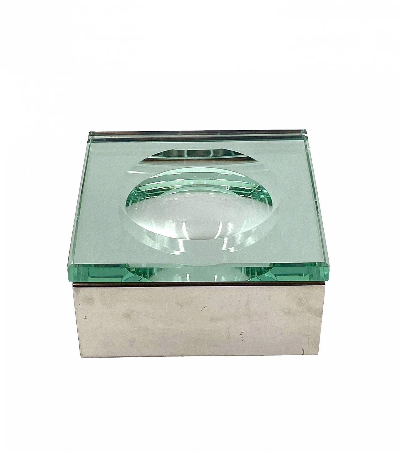 Molded crystal & metal ashtray by Fontana Arte, 1970s 18