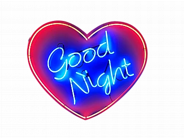 Heart-shaped goodnight neon sign in pink & blue, 1980s