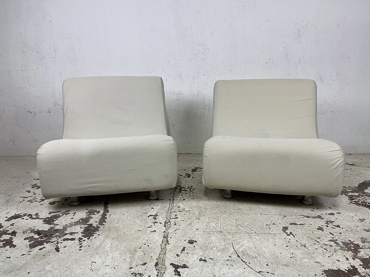 Pair of Space Age white fabric armchairs, 1970s 1