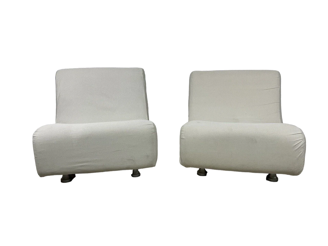 Pair of Space Age white fabric armchairs, 1970s 14