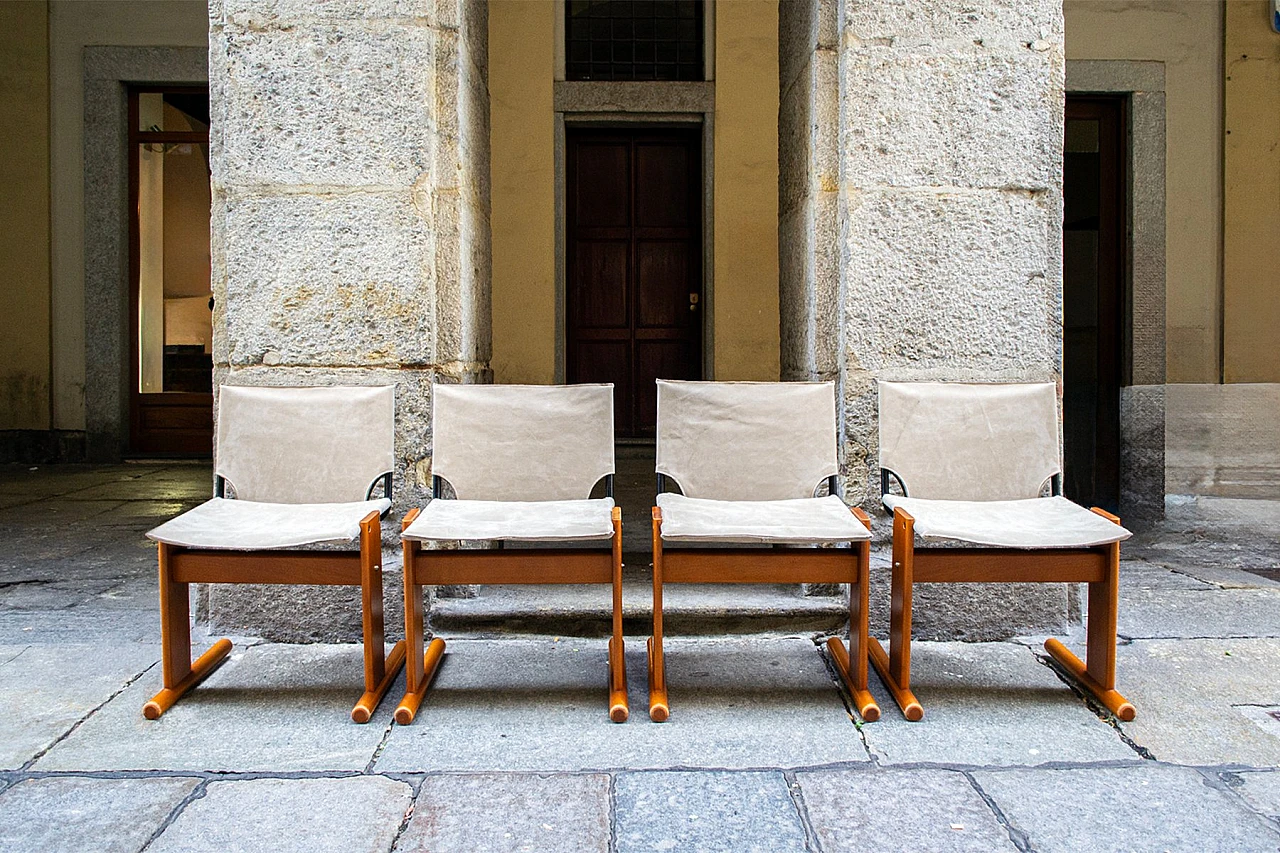 4 Chairs in beech & white leather by Poliform, 1980s 1