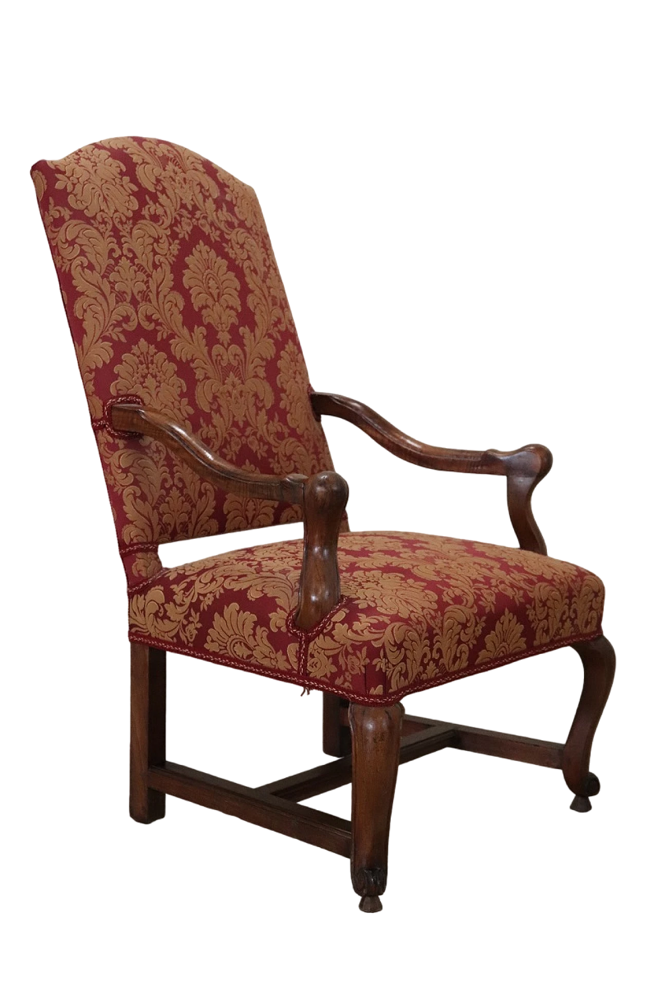 Louis XIV walnut and damask fabric armchair, early 18th century 9