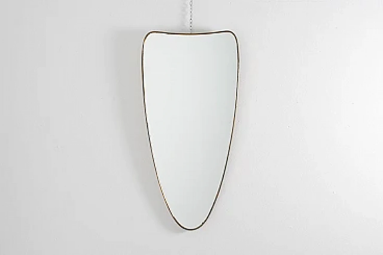Shield-shaped wall mirror with brass frame in G. Ponti style, 1950s 15