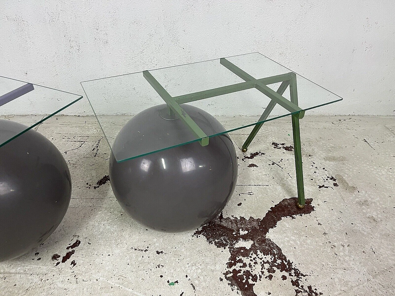 Pair of metal, glass and plastic coffee tables, 1980s 5