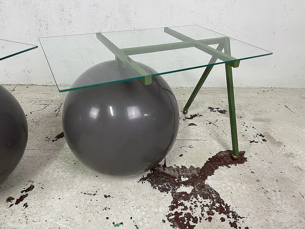 Pair of metal, glass and plastic coffee tables, 1980s 6