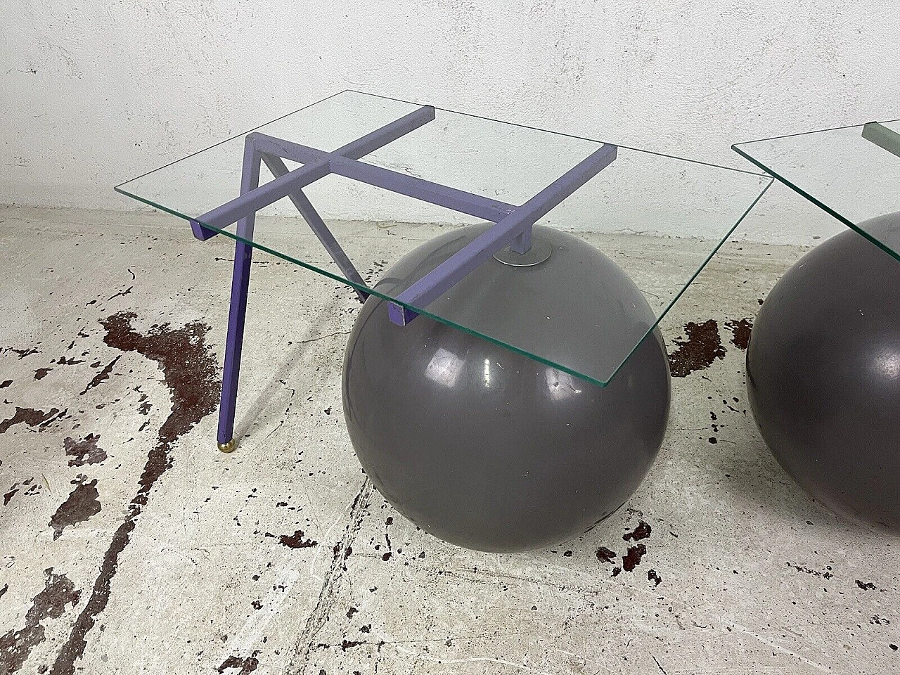 Pair of metal, glass and plastic coffee tables, 1980s 8