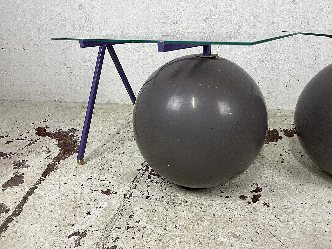 Pair of metal, glass and plastic coffee tables, 1980s 9