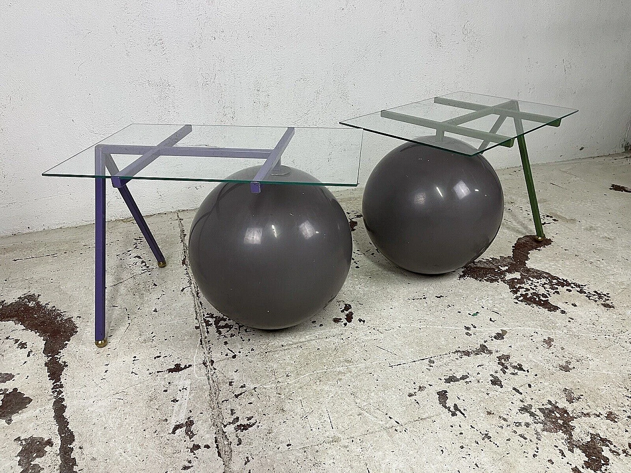 Pair of metal, glass and plastic coffee tables, 1980s 15