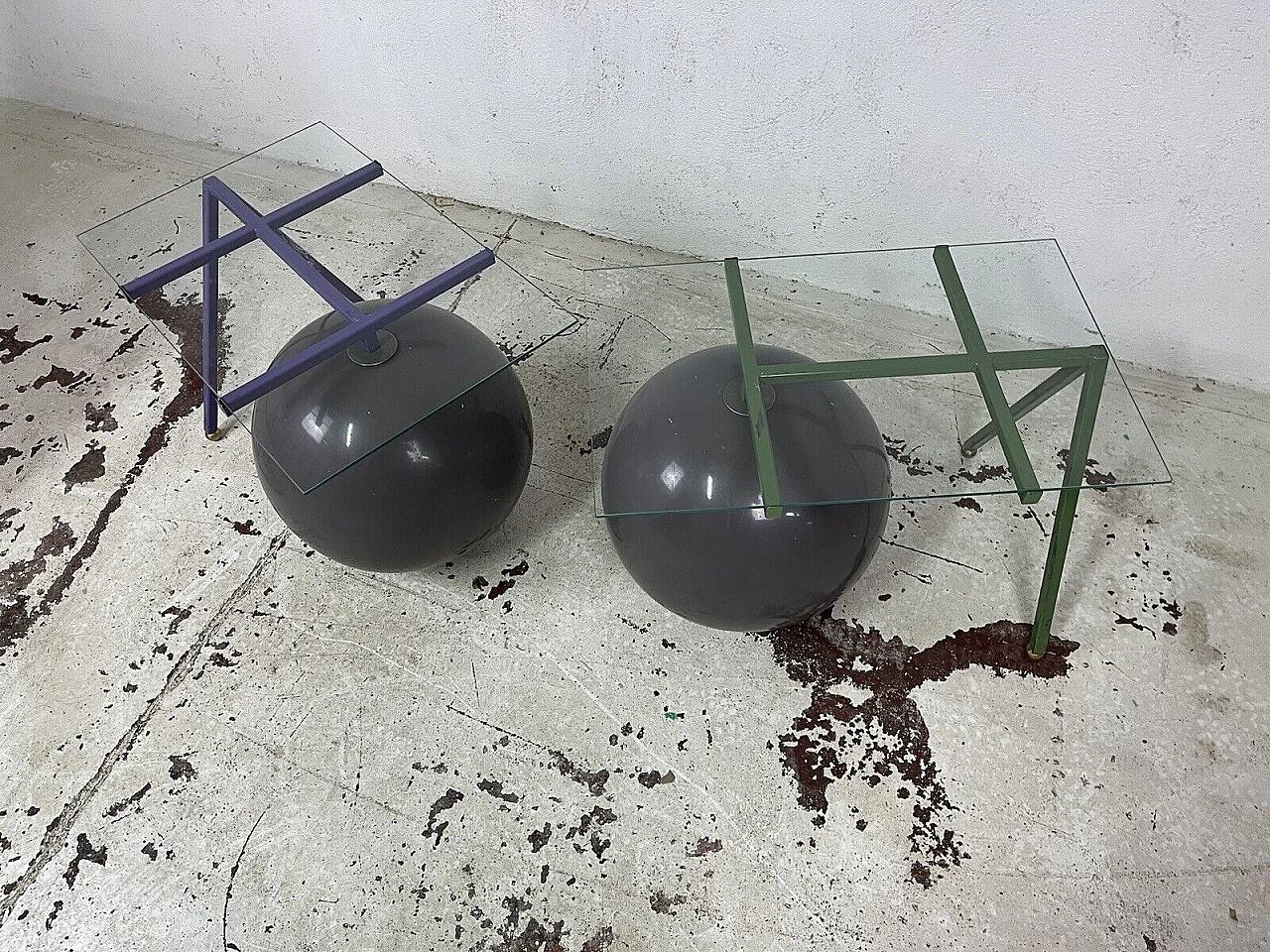 Pair of metal, glass and plastic coffee tables, 1980s 16