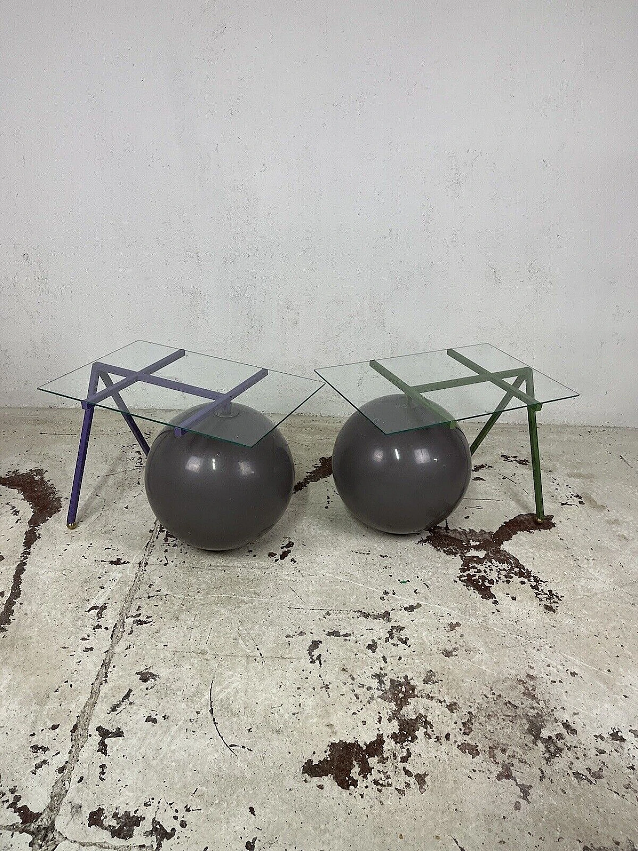 Pair of metal, glass and plastic coffee tables, 1980s 17