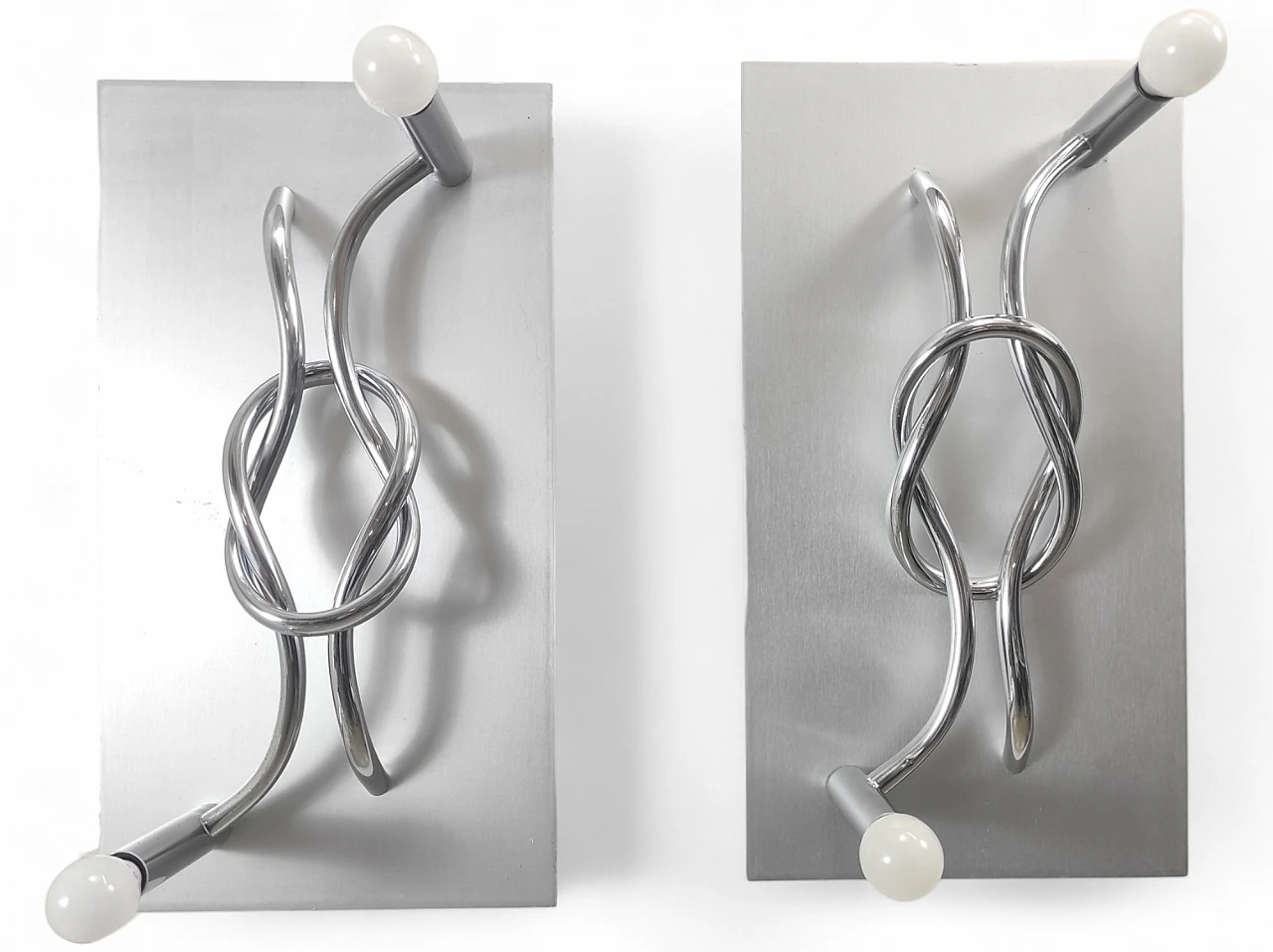 Pair of aluminium and chrome wall sconces by Giacomo Benevelli, 1970s 2