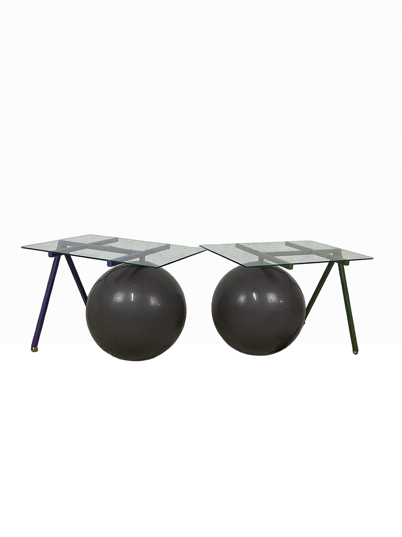 Pair of metal, glass and plastic coffee tables, 1980s 18