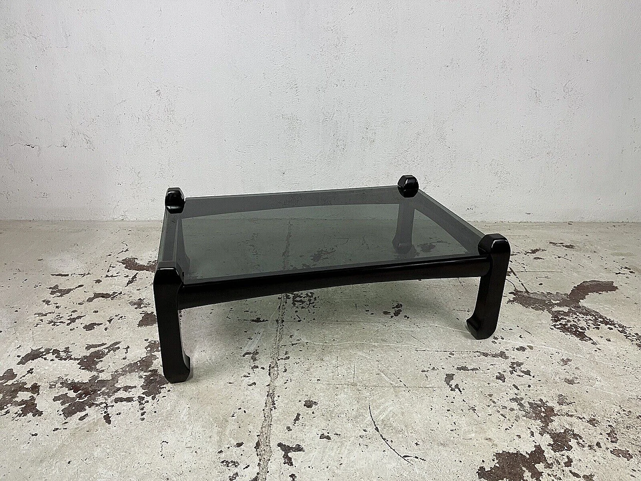 Samurai wooden and glass coffee table by Luciano Frigerio, 1970s 2