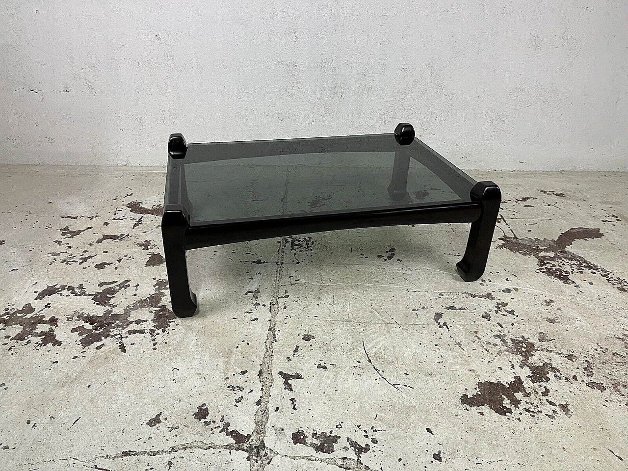 Samurai wooden and glass coffee table by Luciano Frigerio, 1970s 3