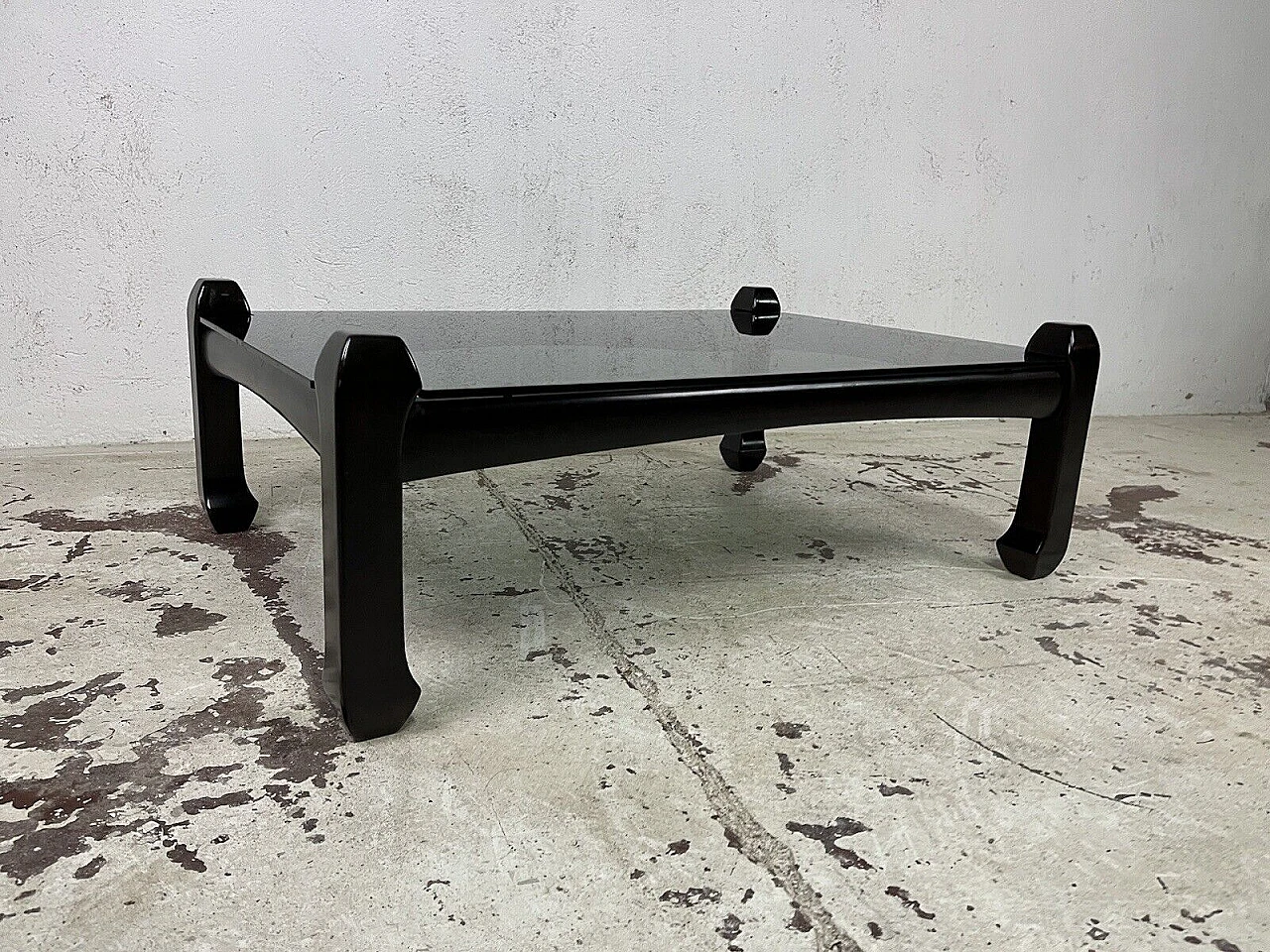 Samurai wooden and glass coffee table by Luciano Frigerio, 1970s 10