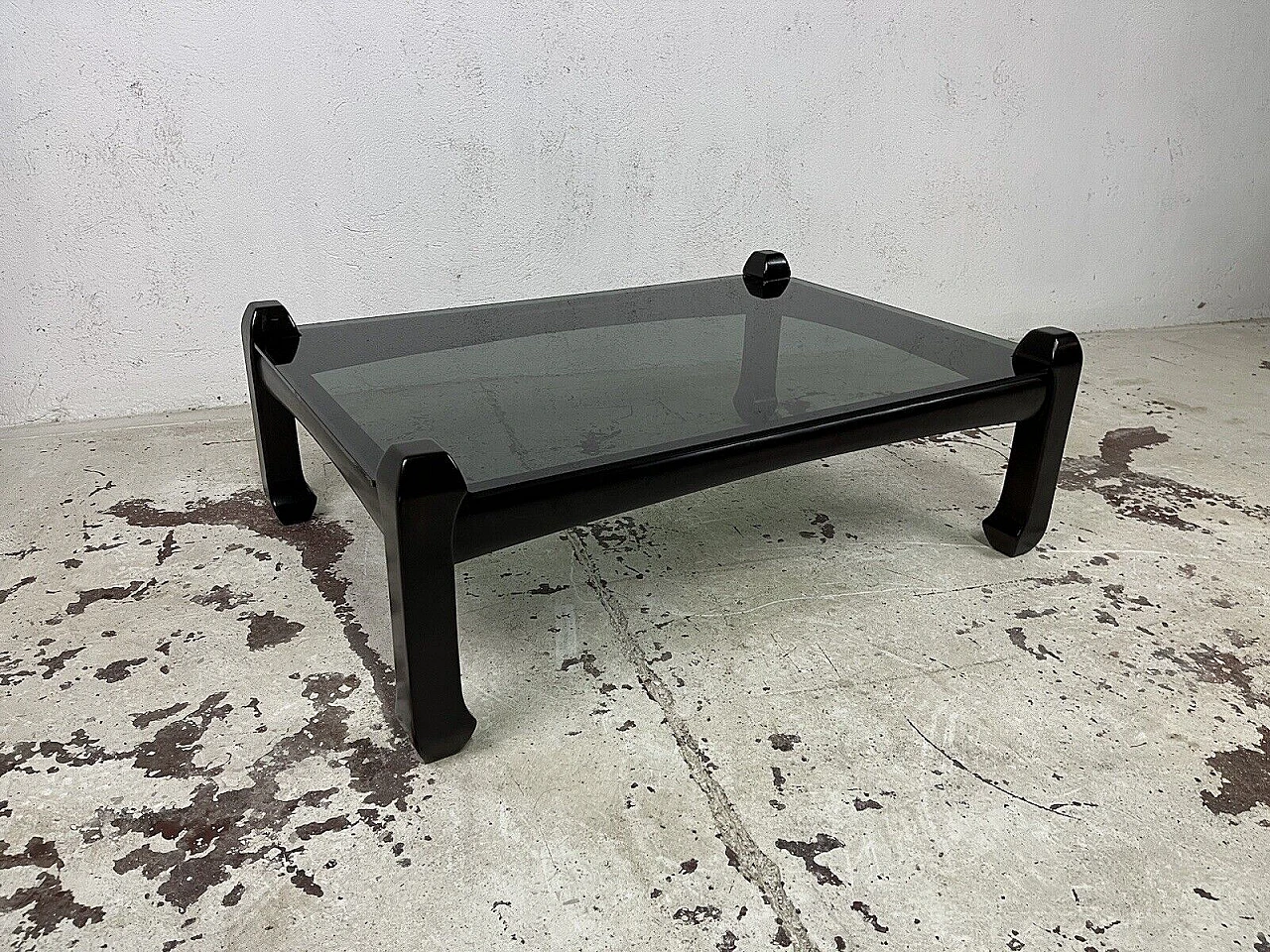 Samurai wooden and glass coffee table by Luciano Frigerio, 1970s 11