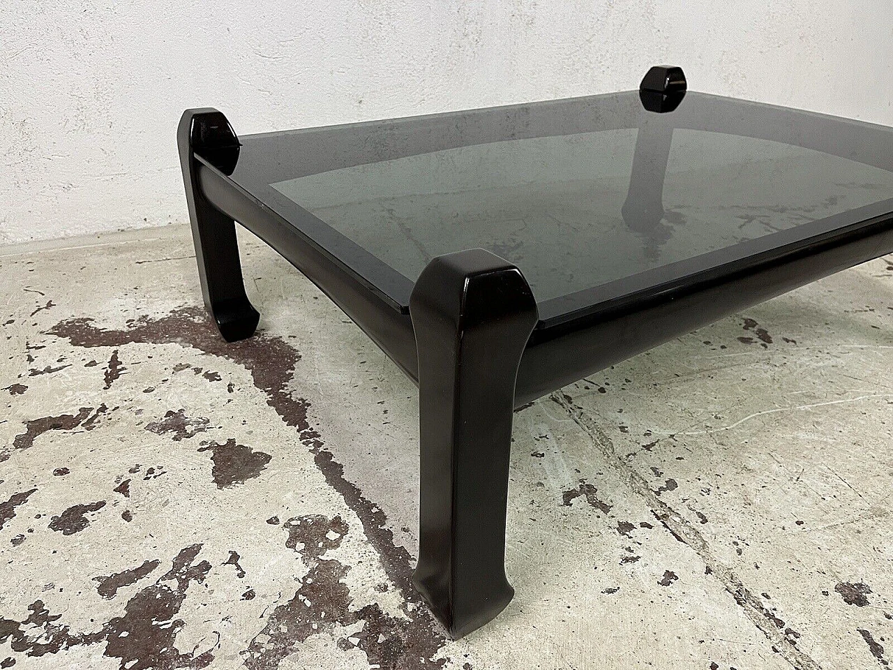 Samurai wooden and glass coffee table by Luciano Frigerio, 1970s 12