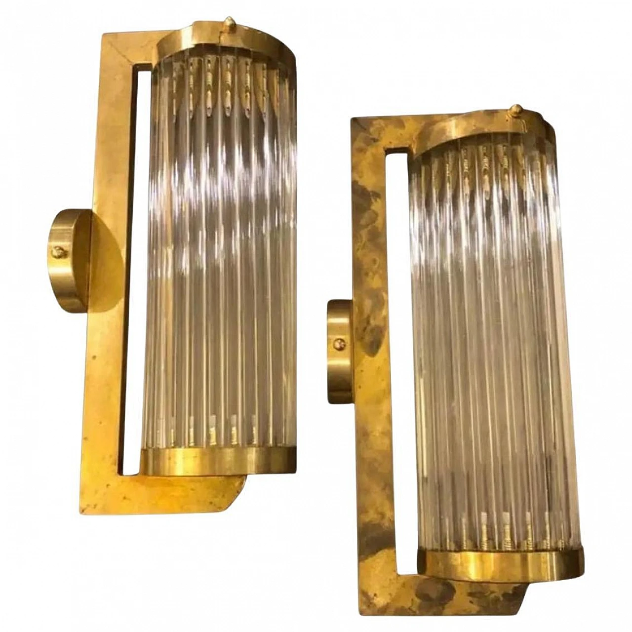 Pair of brass and glass wall lights in the style of Sciolari, 1980s 1