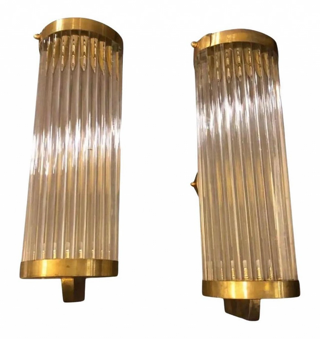 Pair of brass and glass wall lights in the style of Sciolari, 1980s 2