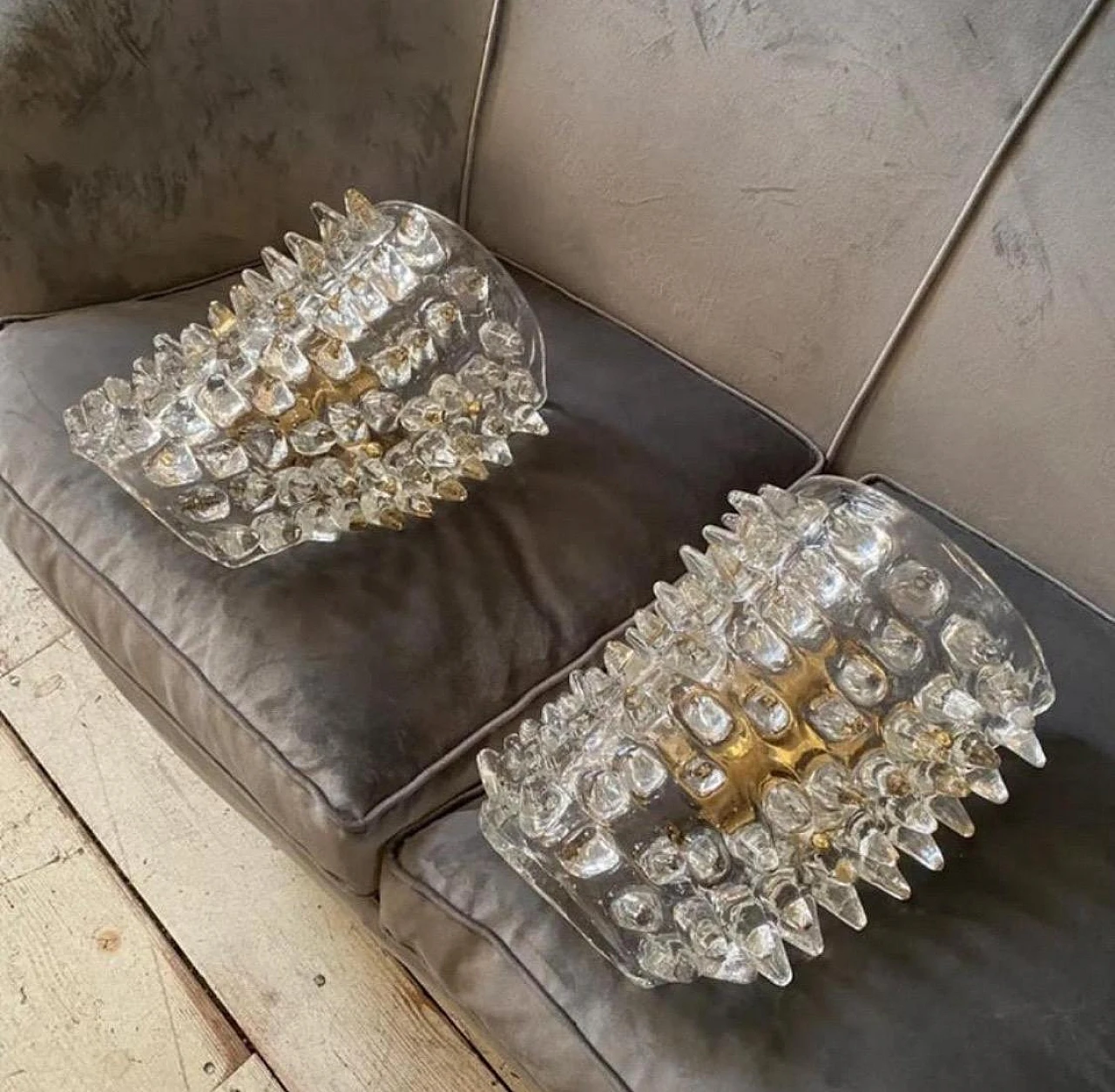 Pair of rostrato Murano glass wall lights, 1980s 6