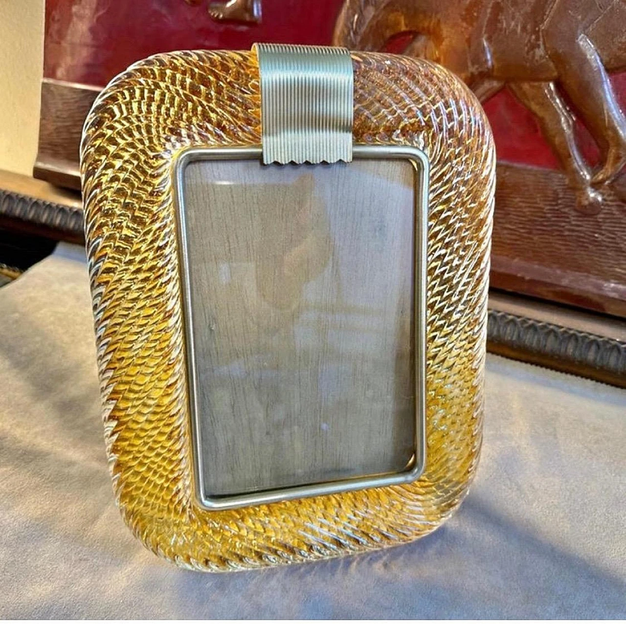 Amber Murano glass and brass photo frame, 1990s 2