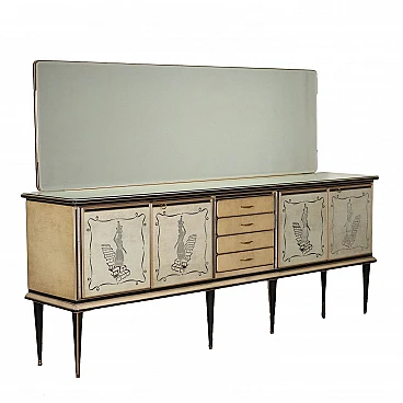 Wood and glass sideboard with mirror by Umberto Mascagni, 1960s