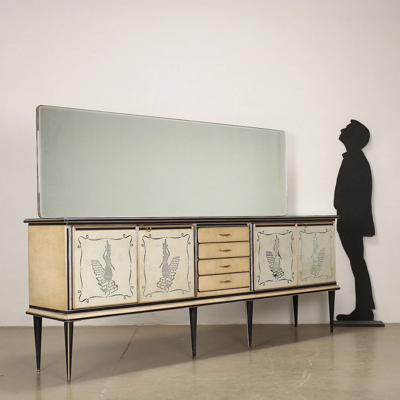 Credenza con specchio in legno e vetro di Umberto Mascagni, anni '60 2