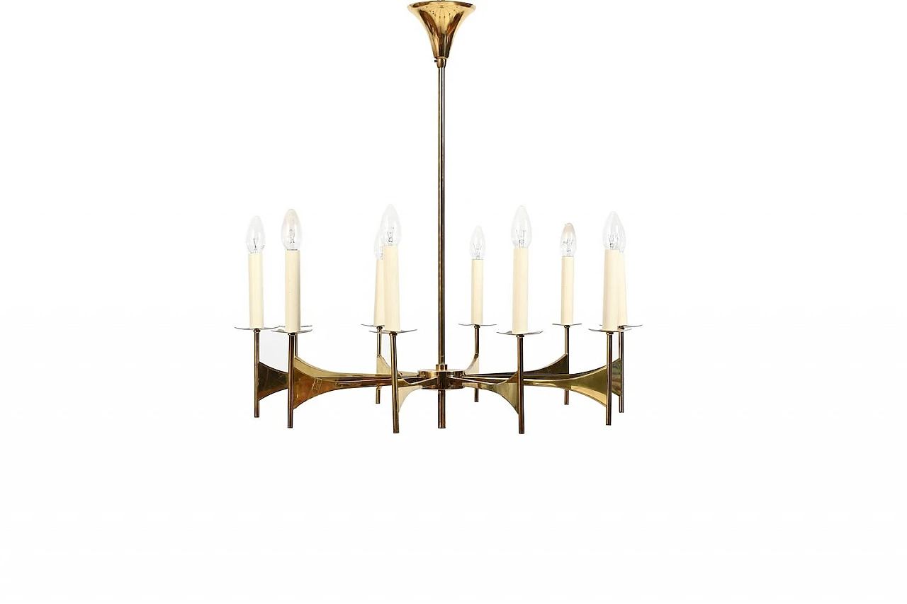 10-Light chandelier in brass, 1960s 1