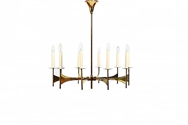 10-Light chandelier in brass, 1960s