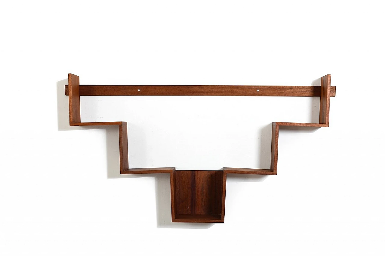 Danish conical shaped wall bookshelf in solid teak, 1960s 1