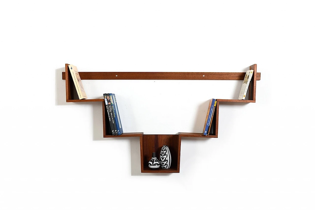 Danish conical shaped wall bookshelf in solid teak, 1960s 2